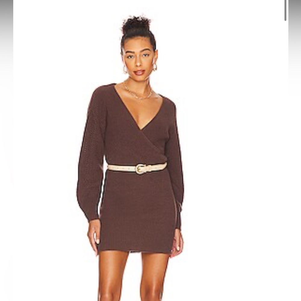 Mia Surplice Mini Dress in Chocolate Brown Size S